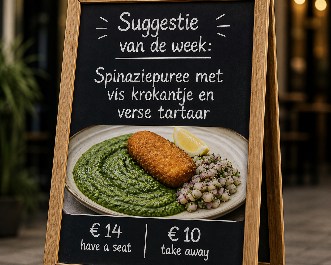 Spinaziepuree met viskrokantje en verse tartaar